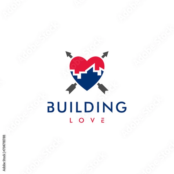 Fototapeta Building Love, Combined Love and Building into One Concept, Vector Minimalist Modern Logo Design Editable
