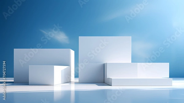 Fototapeta Simple product booth, podium, stage, product commercial photography background, cosmetics booth, 3D rendering