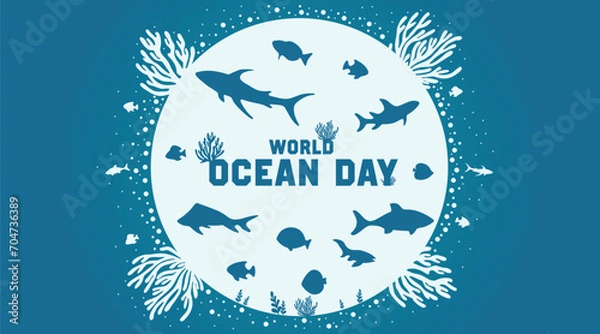 Fototapeta Poster for World Oceans Day with underwater life