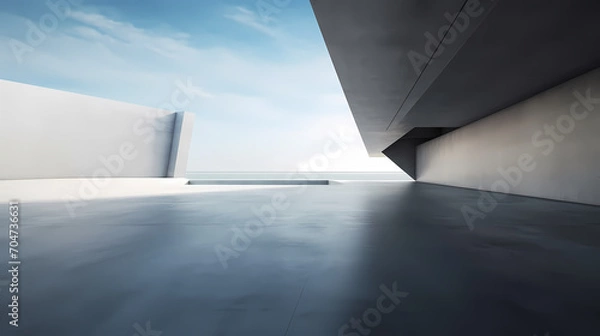 Fototapeta 3d render of abstract futuristic architecture with empty concrete floor
