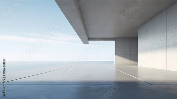 Fototapeta 3d render of abstract futuristic architecture with empty concrete floor