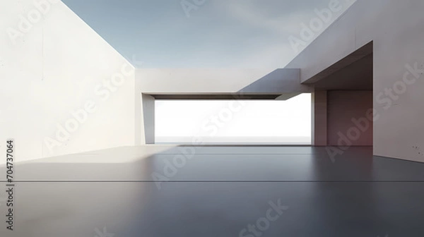 Fototapeta 3d render of abstract futuristic architecture with empty concrete floor