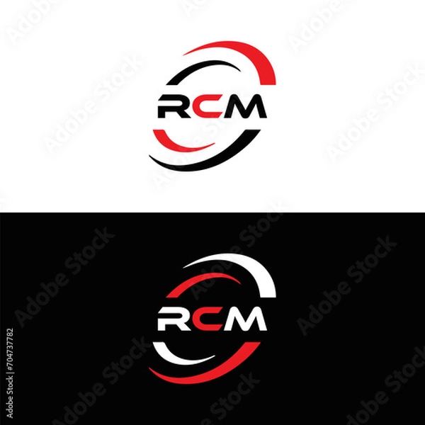 Fototapeta RCM logo. R C M design. White RCM letter. RCM, R C M letter logo design. Initial letter RCM letter logo set, linked circle uppercase monogram logo. R C M letter logo vector design.	
