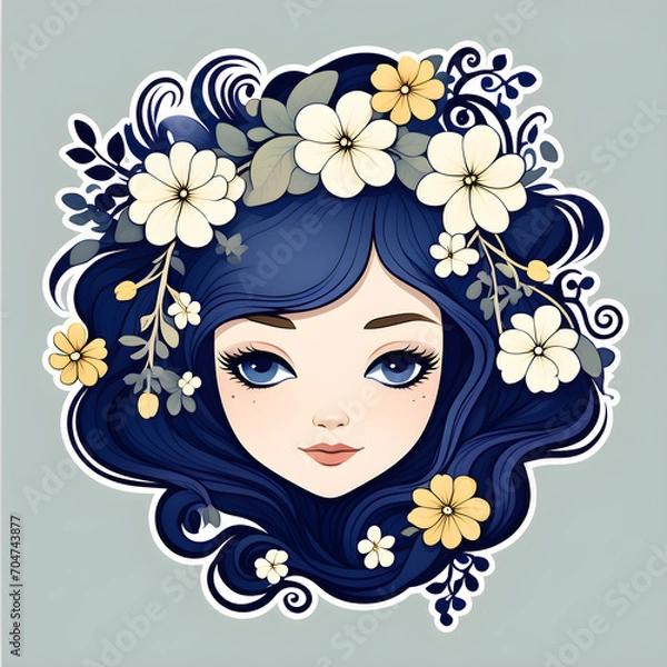 Obraz 꽃과 사람, 헤어 스타일, 꽃으로 장식된 머리 모양