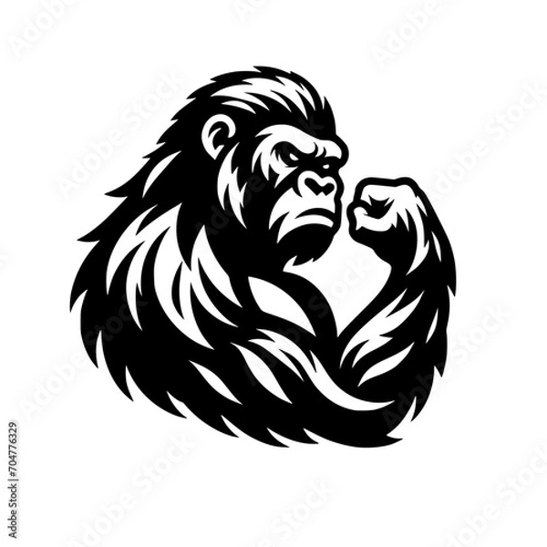Fototapeta Vector logo of a raging gorilla. Professional logo of a chimpanzee. Black and white logo of an ape isolated on white background.