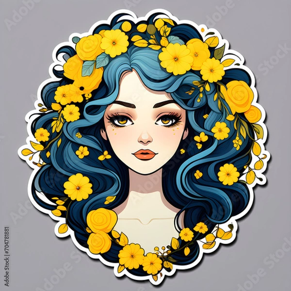 Obraz 꽃과 사람, 헤어 스타일, 꽃으로 장식된 머리 모양