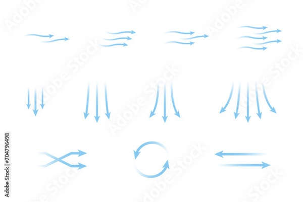 Fototapeta Wind flow arrow direction collection vector. Air conditioner air flow direction set.