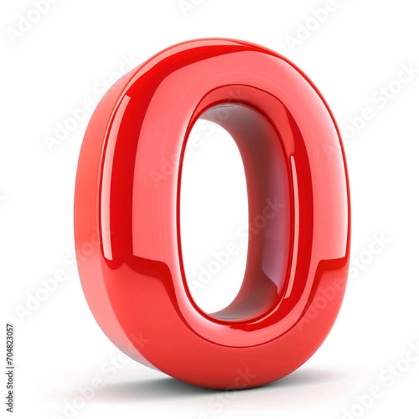 Obraz 3D red 0 zero number on white background, ai technology