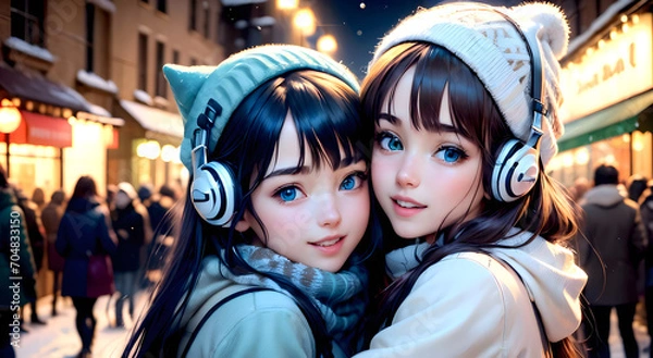 Obraz Sonic Serenity: Exploring the Harmonic Elegance of AI-Crafted Portraits Featuring Enchanting Gazes and Musical Reverie in Captivating Female Subjects