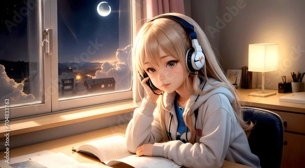 Obraz Sonic Serenity: Exploring the Harmonic Elegance of AI-Crafted Portraits Featuring Enchanting Gazes and Musical Reverie in Captivating Female Subjects