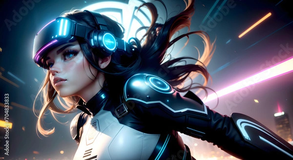 Fototapeta Cyber girls with beautiful Blue eyes