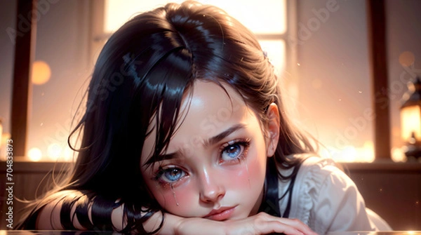Obraz A crying girl with teary eyes