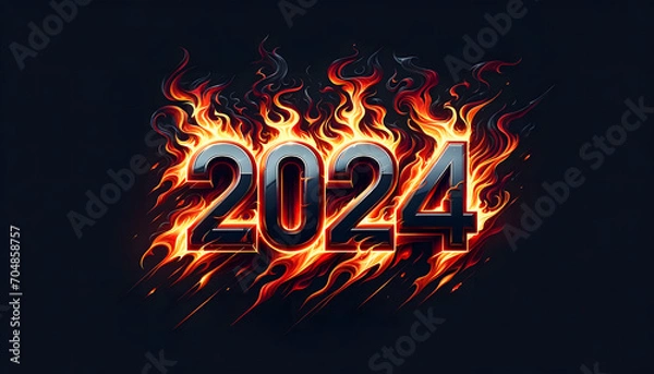 Fototapeta "2024" engulfed in stylized flames, suggesting a sense of excitement and energy about the upcoming year. 
