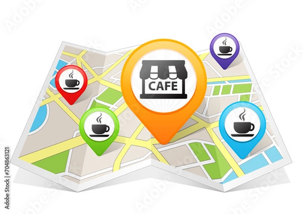 Obraz Cafe Coffee Shop Map pointer Location Destination on map
