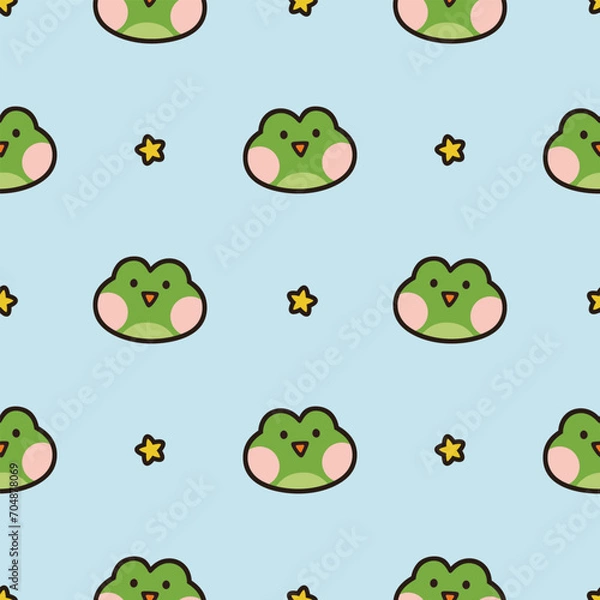 Obraz Cute animals pattern, hand drawn forest background with star, frog, bear, chick and rabbit vector illustration