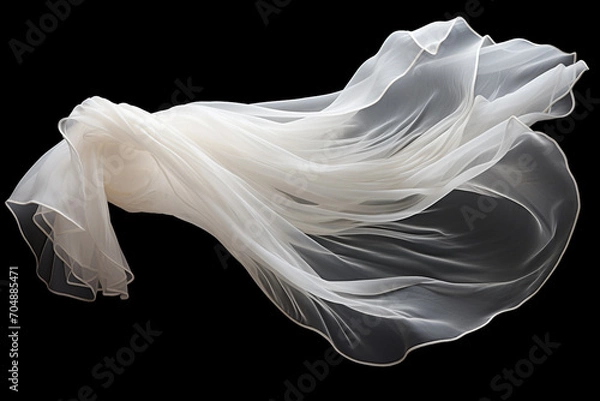 Fototapeta Graphic resources. Beautiful flying or levitating in air white fabric on black background with copy space