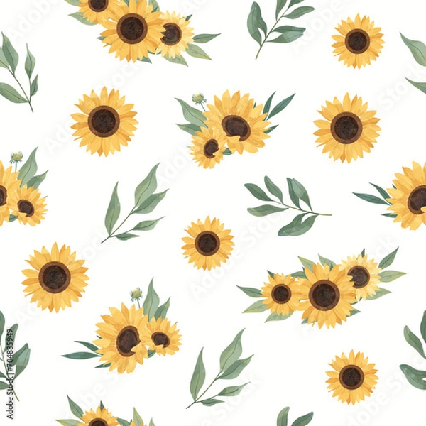 Obraz Yellow Sun Seamless Pattern Flower Frame Background