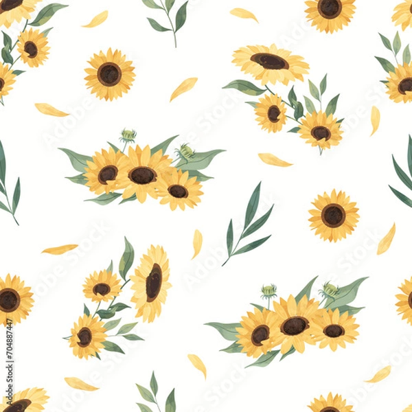 Fototapeta Yellow Sun Seamless Pattern Flower Frame Background