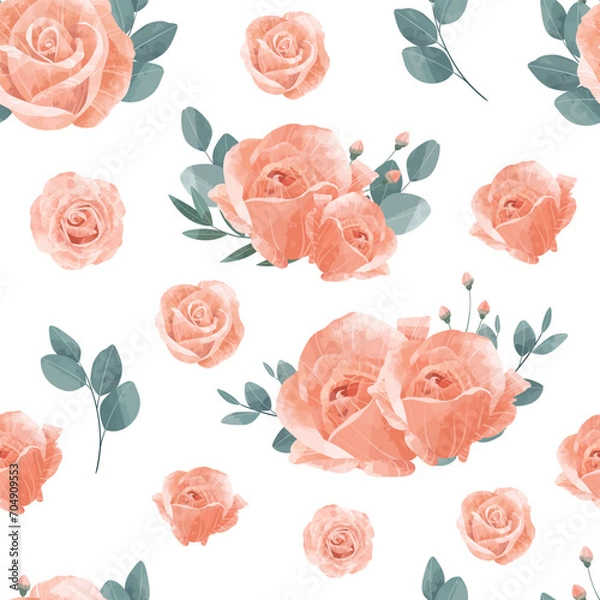 Obraz Peach Rose Seamless Pattern Flower Frame Background