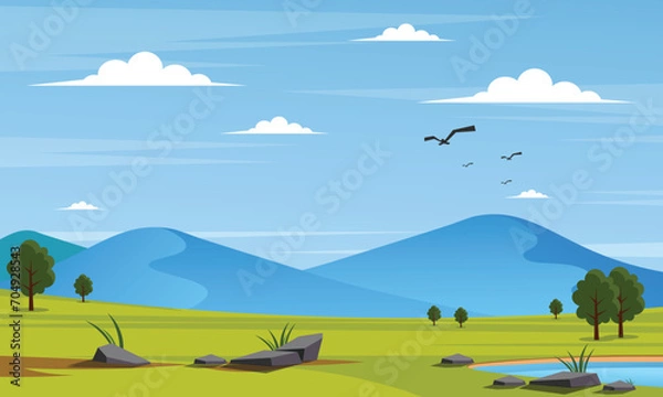 Fototapeta a landscape with a lake and mountains. A serene landscape featuring a tranquil lake and majestic mountains, perfect for nature-themed designs, travel brochures, outdoor adventure websites, and relax