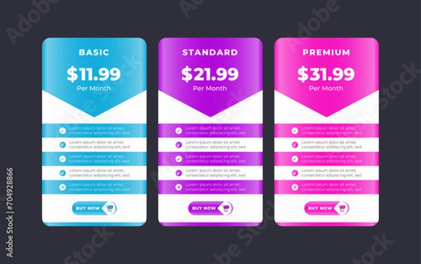 Fototapeta Vector modern pricing table design template