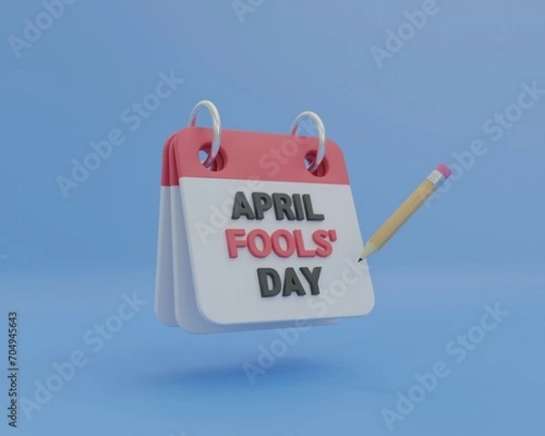 Obraz Minimal desk calendar with April fool’s day 3D render illustration