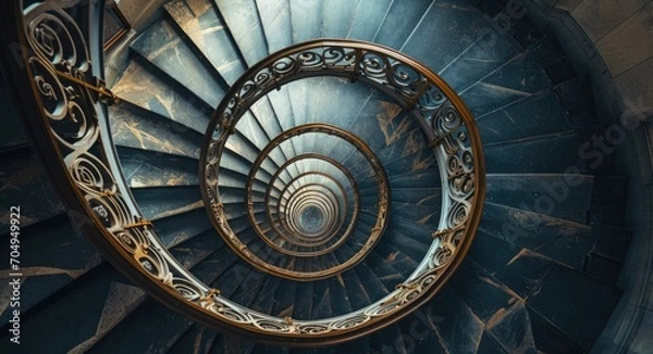 Obraz Spiraling into Perspective: Abstract Staircase Design and Light Play
