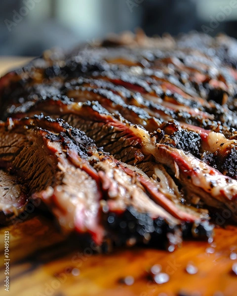 Fototapeta Roast brisket steak sliced and prepared on barbecue (Texas style)