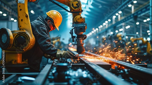 Fototapeta Robotization in a factory.