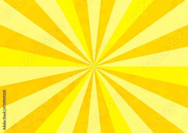 Fototapeta かわいい水彩風の集中線 黄色　サンバースト　横　横長