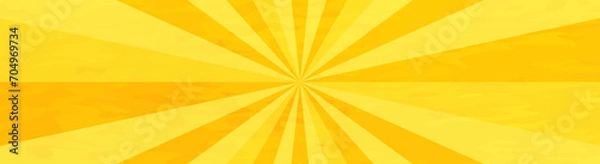 Fototapeta かわいい水彩風の集中線 黄色　サンバースト　横　横長　和風