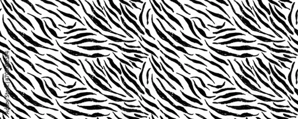 Fototapeta Seamless vector black and white zebra pattern. Stylish wild zebra print. Animal print background for fabric, textile, design, advertising banner.
