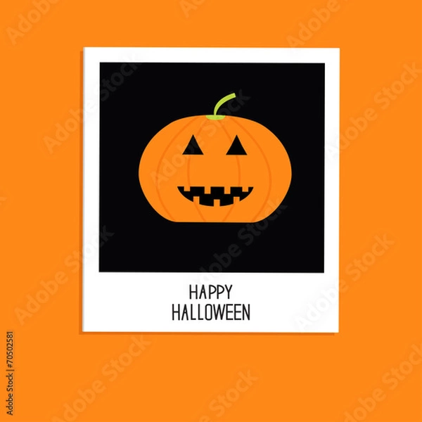 Obraz Instant photos with pumpkin. Happy Halloween card. Flat design.
