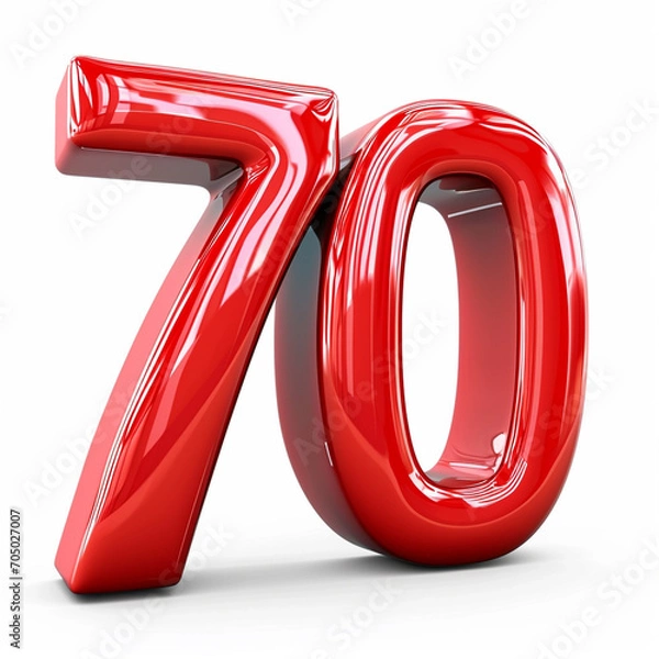 Obraz 3D red 70 number on white background, ai technology