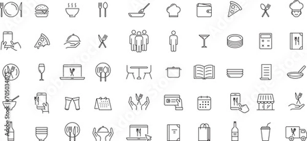 Fototapeta 線画の食事のアイコンセット
