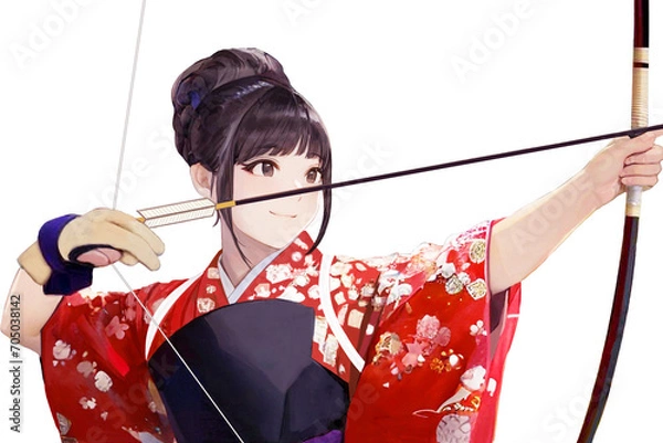 Fototapeta 三十三間堂の通し矢（赤色の晴れ着姿の女性）