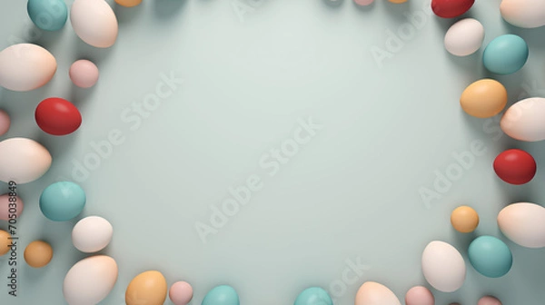 Fototapeta Light blue Background with Easter eggs in primary colours