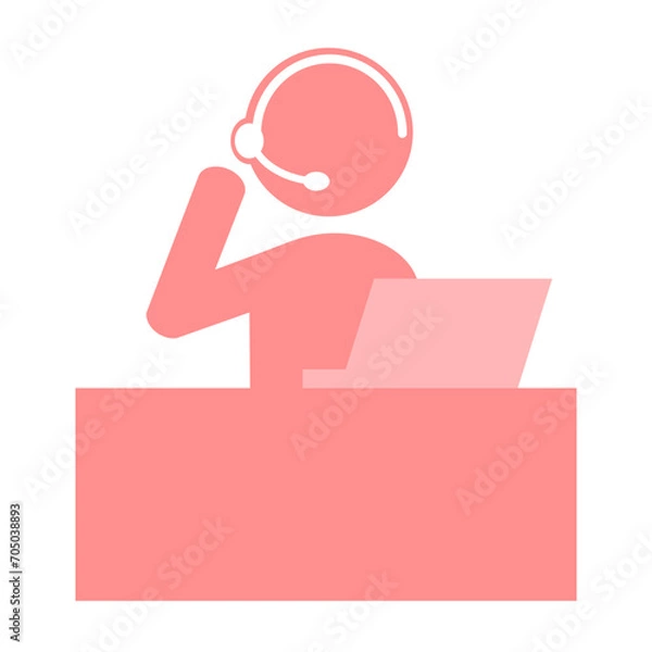 Fototapeta パソコンの前でヘッドセットをつけてデスク作業をする人のイラスト素材