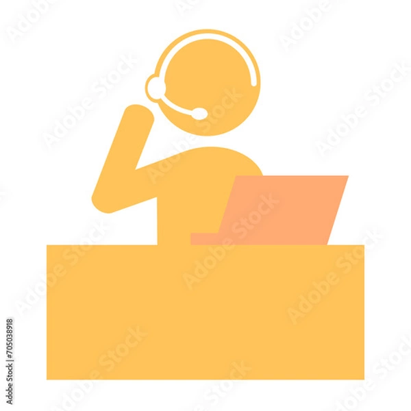 Fototapeta パソコンの前でヘッドセットをつけてデスク作業をする人のイラスト素材