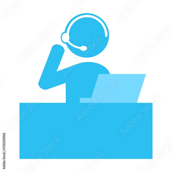 Fototapeta パソコンの前でヘッドセットをつけてデスク作業をする人のイラスト素材