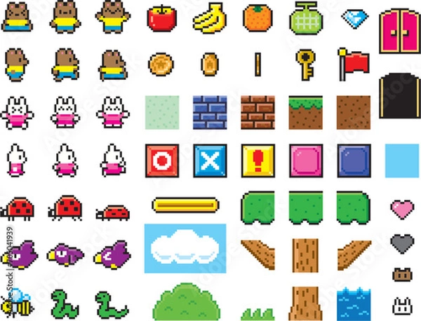 Obraz アクションゲーム風ドット絵　動物セット