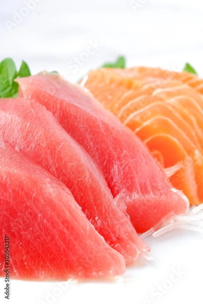 Fototapeta 新鮮なお刺身の二種盛り（まぐろとサーモン）