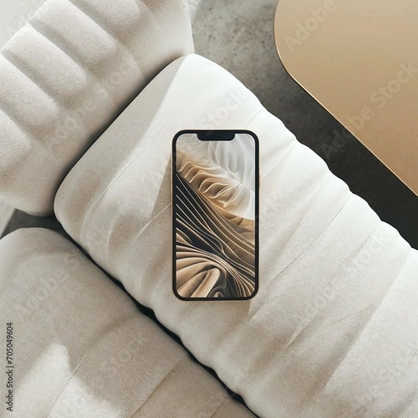 Fototapeta Phone mockup on sofa, flatlay, mockups, aesthetic, minimalist style