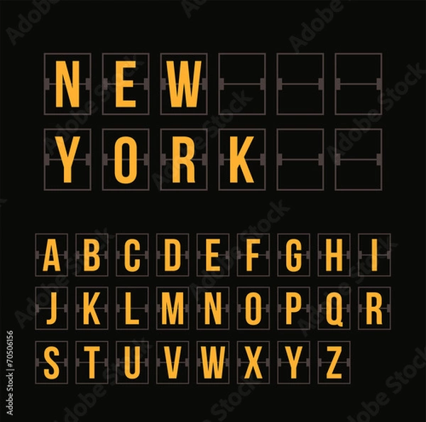 Fototapeta Outline scoreboard letters and symbols flat alphabet panel