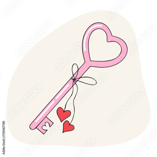 Obraz Clip art of doodle style heart shaped love key on isolated background. Design for Valentine’s Day, Mother’s day and wedding celebration, greeting cards, invitations, textile, home decor.