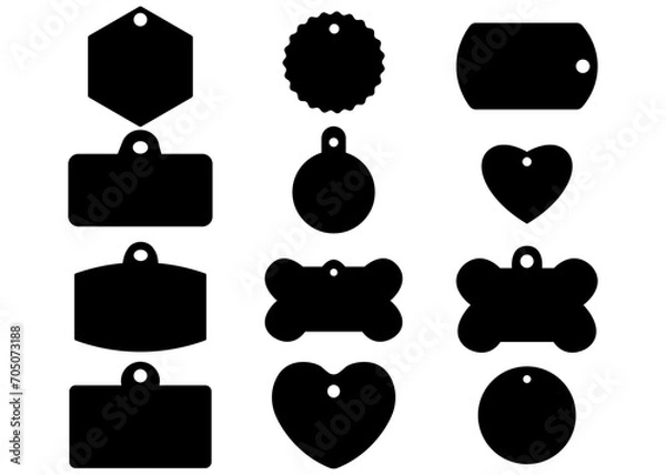 Fototapeta dog tags template. set of icons, shape tags, illustration flat design. silhouette isolated on white background