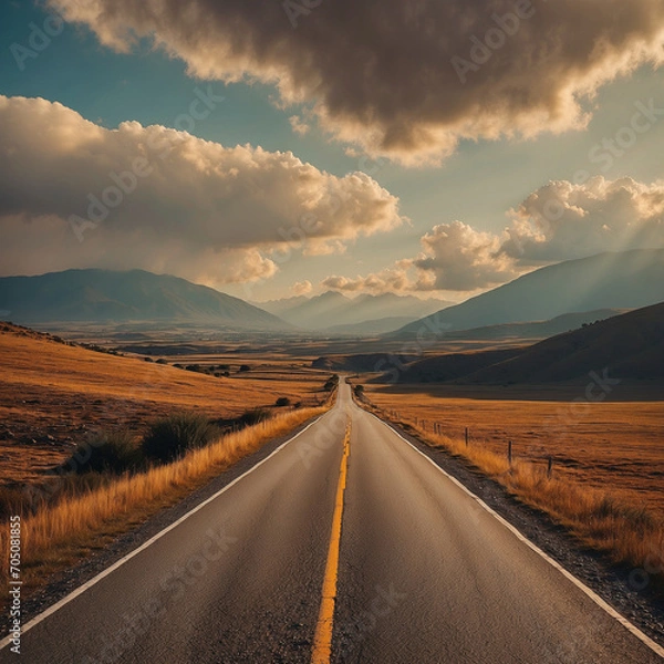 Fototapeta The road leads into the countryside.