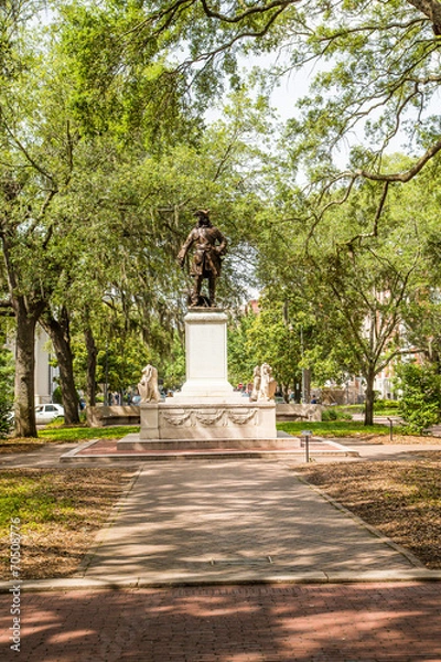 Obraz Savannah Park with Oglethorpe Statue