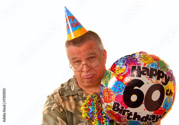 Obraz Sad man holding a balloon for a 60th birthday party