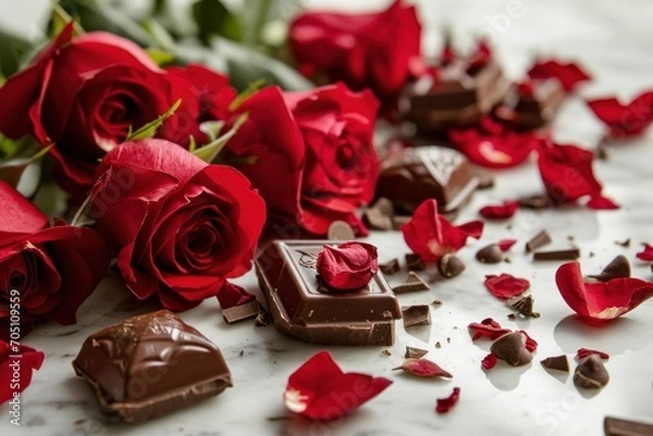 Fototapeta roses and chocolates isolated on white background